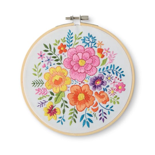 6" Floral Stamped Design Embroidery Kit with Hoop by Loops & Threads®